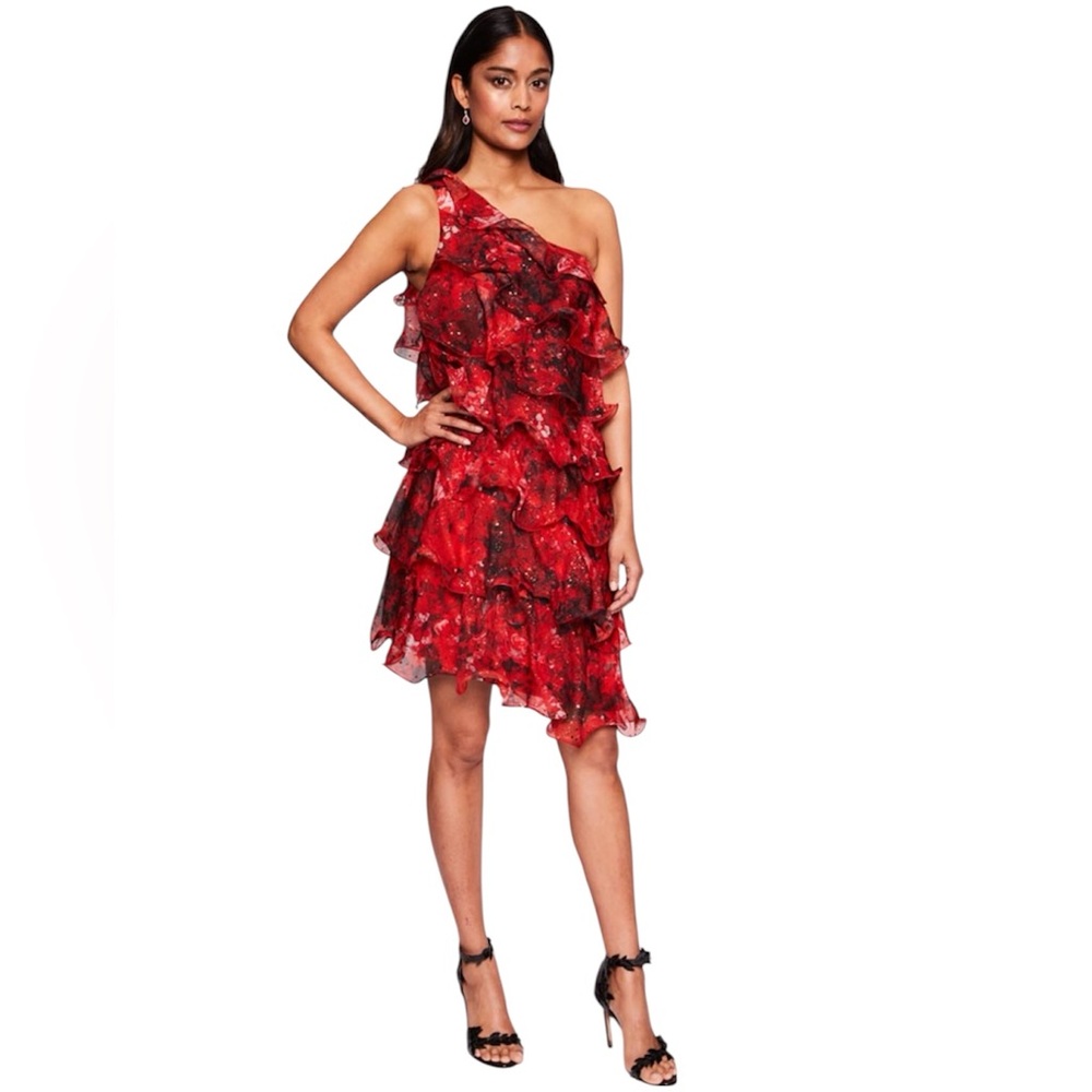Marchesa Notte One Shoulder Red Dress